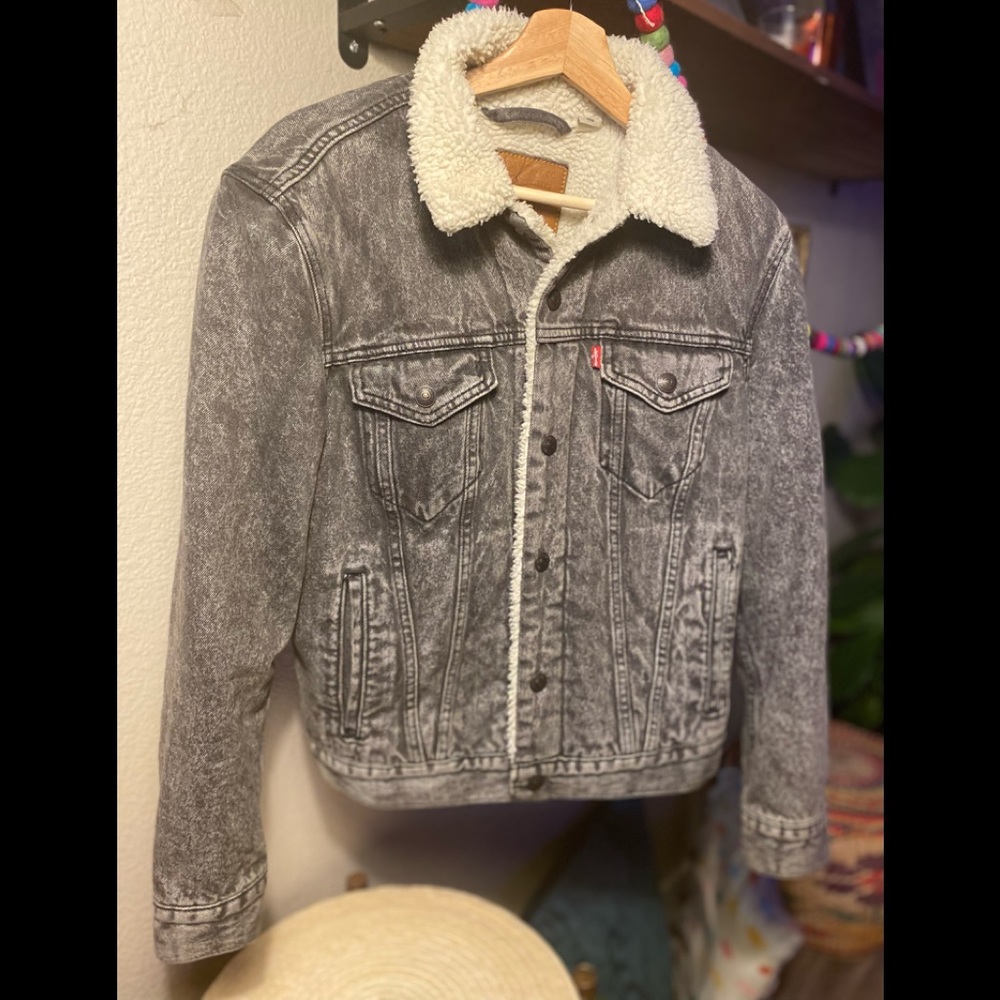Levi’s Black Acid Washed Sherpa Lined Denim Jacket
